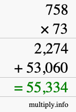 How to calculate 758 times 73 using long multiplication