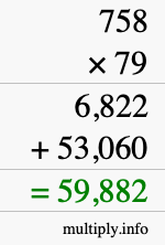 How to calculate 758 times 79 using long multiplication