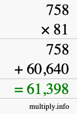 How to calculate 758 times 81 using long multiplication