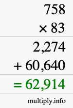 How to calculate 758 times 83 using long multiplication