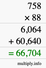How to calculate 758 times 88 using long multiplication