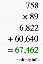 How to calculate 758 times 89 using long multiplication