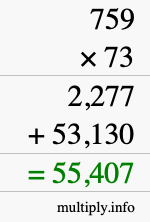 How to calculate 759 times 73 using long multiplication