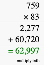 How to calculate 759 times 83 using long multiplication