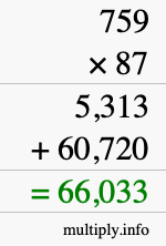 How to calculate 759 times 87 using long multiplication
