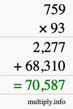 How to calculate 759 times 93 using long multiplication