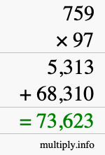 How to calculate 759 times 97 using long multiplication