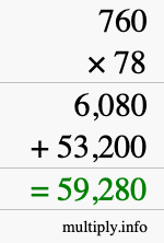 How to calculate 760 times 78 using long multiplication