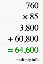 How to calculate 760 times 85 using long multiplication