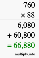 How to calculate 760 times 88 using long multiplication