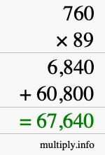 How to calculate 760 times 89 using long multiplication