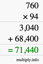 How to calculate 760 times 94 using long multiplication