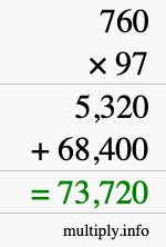 How to calculate 760 times 97 using long multiplication