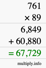 How to calculate 761 times 89 using long multiplication