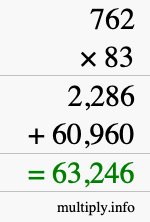 How to calculate 762 times 83 using long multiplication