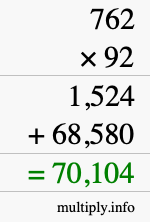 How to calculate 762 times 92 using long multiplication
