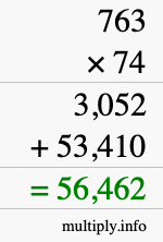 How to calculate 763 times 74 using long multiplication