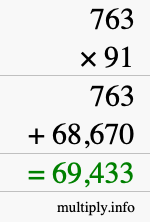 How to calculate 763 times 91 using long multiplication