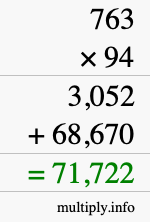 How to calculate 763 times 94 using long multiplication