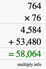 How to calculate 764 times 76 using long multiplication