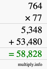How to calculate 764 times 77 using long multiplication