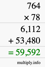 How to calculate 764 times 78 using long multiplication