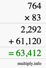 How to calculate 764 times 83 using long multiplication