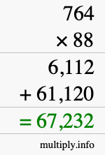 How to calculate 764 times 88 using long multiplication