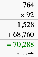 How to calculate 764 times 92 using long multiplication