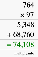 How to calculate 764 times 97 using long multiplication