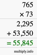 How to calculate 765 times 73 using long multiplication