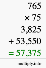 How to calculate 765 times 75 using long multiplication