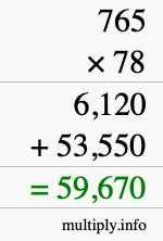 How to calculate 765 times 78 using long multiplication