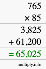 How to calculate 765 times 85 using long multiplication