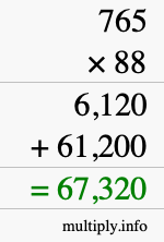 How to calculate 765 times 88 using long multiplication