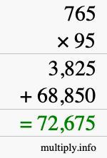 How to calculate 765 times 95 using long multiplication