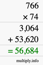 How to calculate 766 times 74 using long multiplication