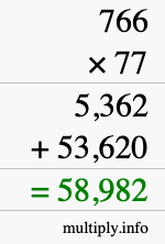 How to calculate 766 times 77 using long multiplication