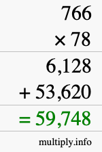 How to calculate 766 times 78 using long multiplication