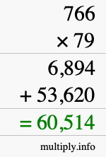 How to calculate 766 times 79 using long multiplication
