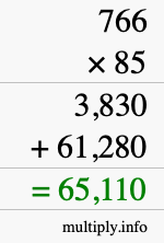 How to calculate 766 times 85 using long multiplication