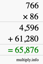 How to calculate 766 times 86 using long multiplication