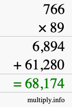 How to calculate 766 times 89 using long multiplication
