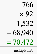 How to calculate 766 times 92 using long multiplication