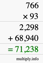 How to calculate 766 times 93 using long multiplication