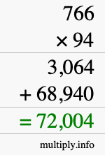 How to calculate 766 times 94 using long multiplication