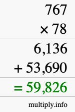 How to calculate 767 times 78 using long multiplication
