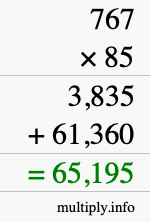 How to calculate 767 times 85 using long multiplication