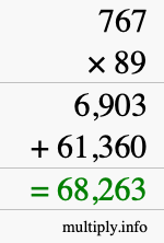 How to calculate 767 times 89 using long multiplication