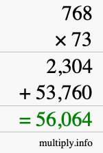 How to calculate 768 times 73 using long multiplication
